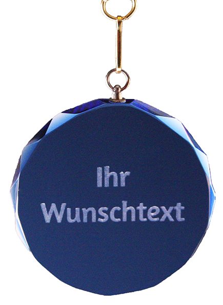 blaue Glasmedaille in Geschenkbox