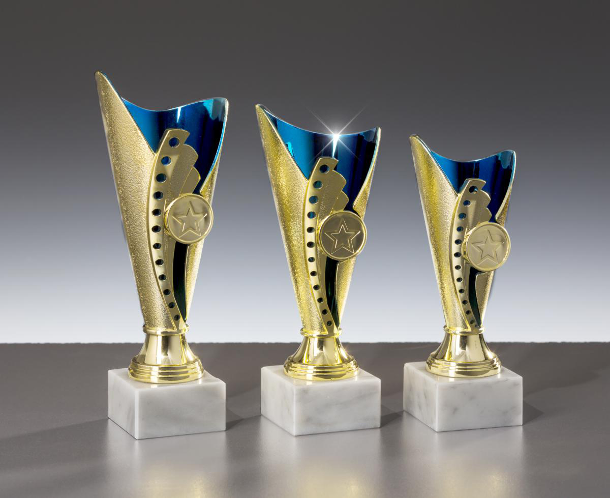 Ständer-Trophäen " Gold/Blau " mit Marmorsockel