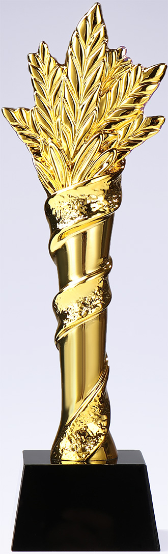 Resin Gold-Platin Design-Trophäe auf schwarzen Kristallglas-Sockel 28,5 cm